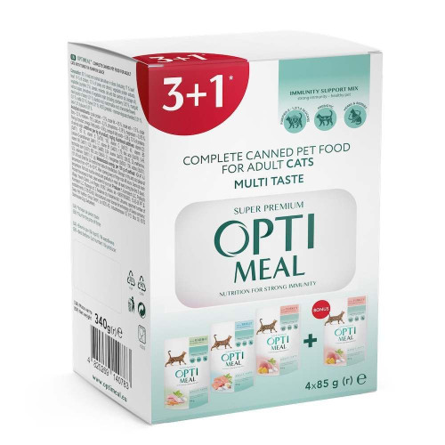 Набір 3+1 вологий корм для котів Optimeal Adult, 340 г - асорті