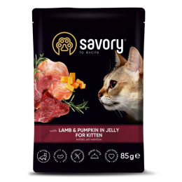 Набір корму для кошенят Savory Kitten pouch 3+1 шт х 85 г - ягня та гарбуз