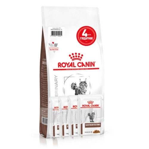 Набір корму для котів Royal Canin Gastro Intestinal 2 кг + 4 pouch - домашня птиця