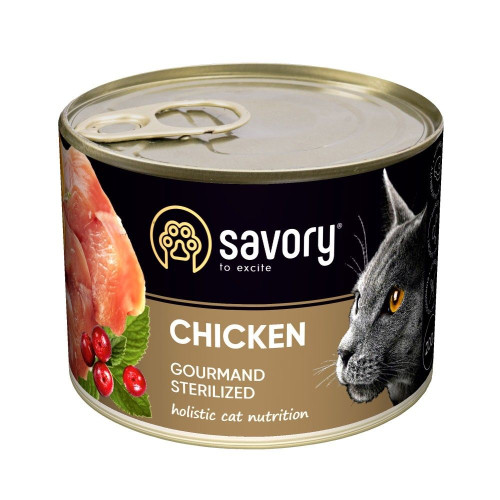 Набір вологого корму для котів Savory Adult Sterilised 4 шт / 200 г - курка