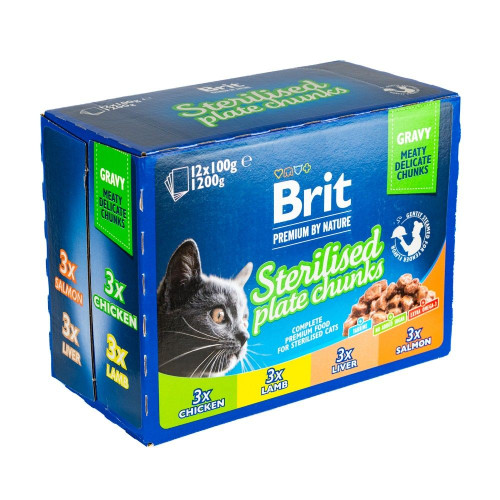 Набір вологого корму для котів Brit Premium Sterilised pouch 12 шт / 100 г - асорті