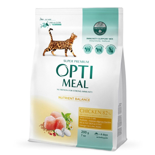 Сухий корм для дорослих котів Optimeal Adult Cat Chicken 200 г + 100 г у подарунок