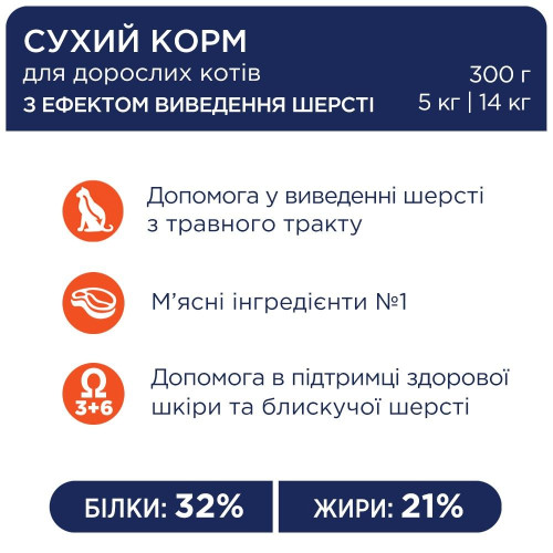Сухий корм для котів з ефектом виведення шерсті Club 4 Paws Premium 300 г