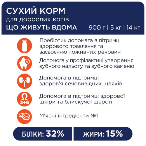 Сухий корм для котів живуть у будинку Клуб 4 Лапи Indoor 4 in 1 Premium 0,9 кг (курица)