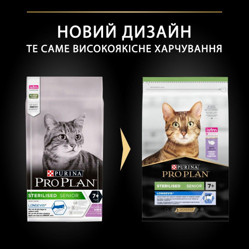 Сухий корм для літніх стерилізованих котів Pro Plan Sterilised Senior 7+ Longevis 10 кг - індичка