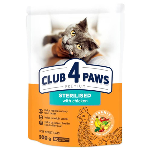 Сухий корм для стерилізованих котів Club 4 Paws Premium 300 г (курка)