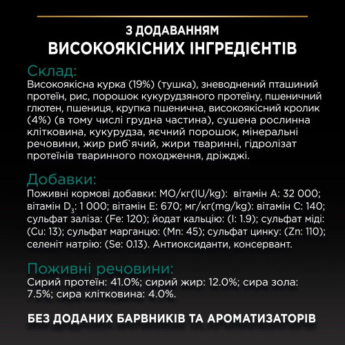 Сухий корм для стерилізованих котів Pro Plan Adult 1+ Renal Plus 10 кг - кролик