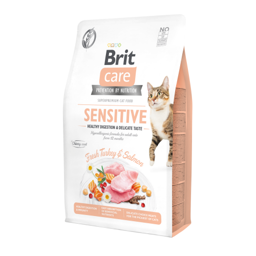 Сухий корм для вибагливих котів Brit Care Cat GF Sensitive HDigestion & Delicate Taste 2 кг (індичка і лосось)