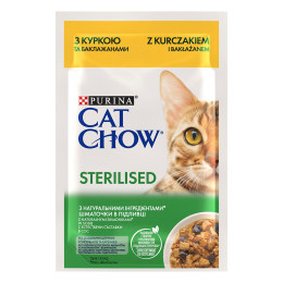 Вологий корм для стерилізованих котів Cat Chow Adult 85 г (курка і баклажани)