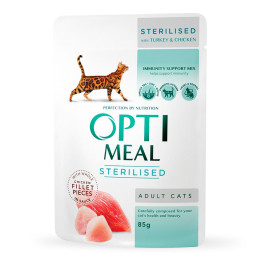 Вологий корм для стерилізованих котів Optimeal 85 г (індичка і курка) 12шт
