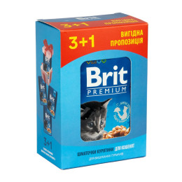 Вологий корм для кошенят Brit Premium pouch 4 x 100 г - курка