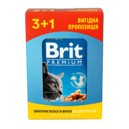 Вологий корм для котів Brit Premium pouch 4 x 100 г - лосось і форель