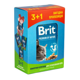 Вологий корм для котів Brit Premium Sterilized pouch 4 x 100 г - курка