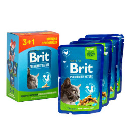 Вологий корм для котів Brit Premium Sterilized pouch 4 x 100 г - курка