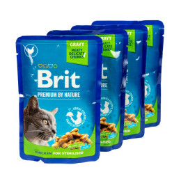 Вологий корм для котів Brit Premium Sterilized pouch 4 x 100 г - курка