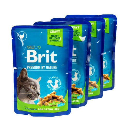 Вологий корм для котів Brit Premium Sterilized pouch 4 x 100 г - курка