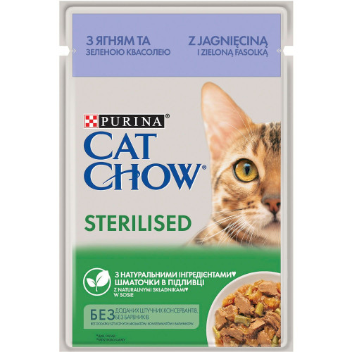 Вологий корм для стерилізованих котів Cat Chow Adult 85 г (ягня та квасоля)