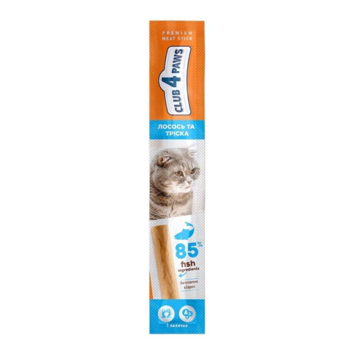 Ласощі для котів Club 4 Paws м'ясна паличка 5 г (лосось та тріска)
