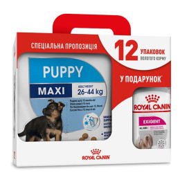 Акційний набір для собак Royal Canin Maxi Puppy 4 кг + Royal Canin Exigent loaf wet 12 шт х 85 г - домашня птиця