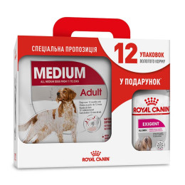Акційний набір для собак Royal Canin Medium Adult 4 кг + Royal Canin Exigent loaf wet 12 шт х 85 г - домашня птиця