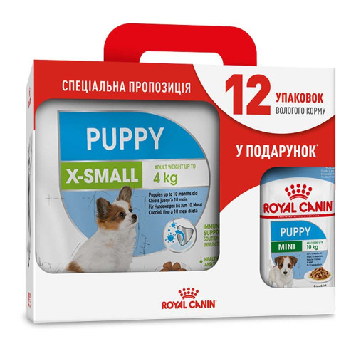 Акционный набор для собак Royal Canin X-Small Puppy 3 кг + Royal Canin Mini Puppy wet 12 шт х 85 г - домашняя птица
