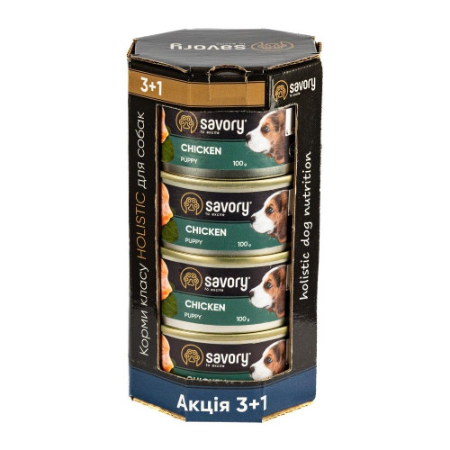 Набір вологого корму для собак Savory All Breeds Puppy 4 шт / 100 г - курка