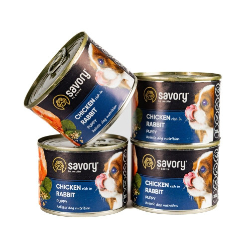 Набір вологого корму для собак Savory All Breeds Puppy 4 шт / 200 г - кролик та курка