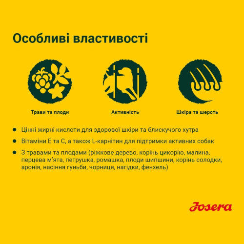 Сухий корм для активних собак Josera Active Nature 900 г (птах та ягня)