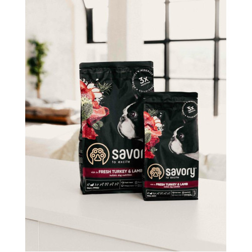 Сухий корм для собак малих порід Savory 8 кг (індичка та ягня)