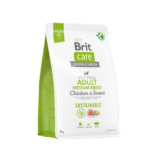 Сухий корм для собак середніх порід Brit Care Dog Sustainable Adult Medium Breed| (курка та комахи) 3 кг