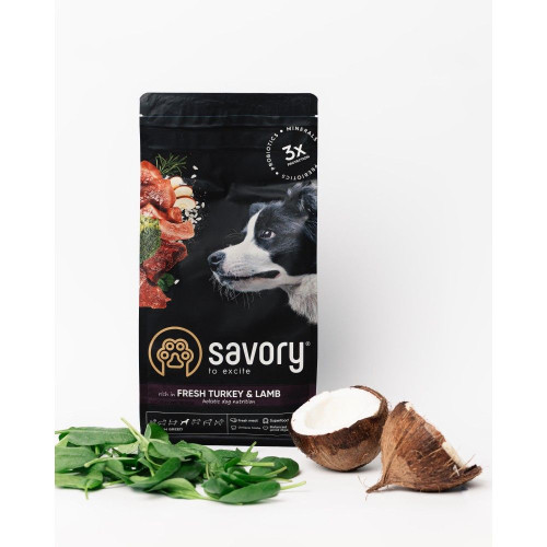 Сухий корм для собак Savory Medium Breed Fresh 3 кг - індичка та ягня