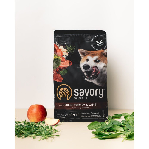 Сухий корм для собак Savory Large Breeds Fresh 3 кг - індичка та ягня