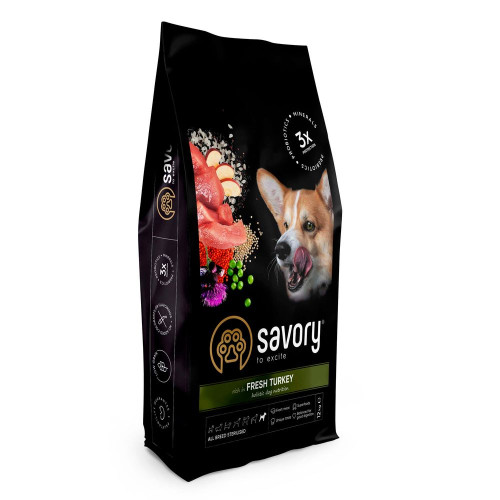 Сухий корм для собак Savory All Breed Sterilised Fresh 12 кг - індичка