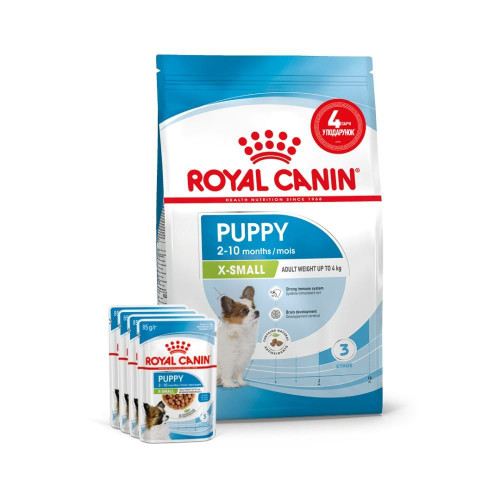 Набір корму для цуценят Royal Canin X-Small Puppy 1,5 кг + 4 pouch - домашня птиця