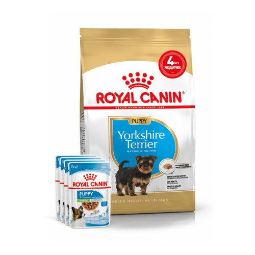 Набір корму для цуценят Royal Canin Yorkshire Puppy 1,5 кг + 4 pouch - домашня птиця