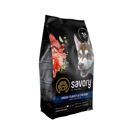 Сухий корм для цуценят великих порід Savory 3 кг (індичка та курка)