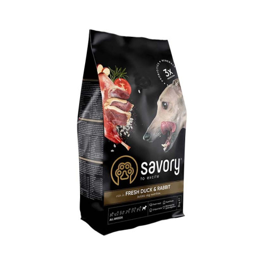 Сухий корм для собак усіх порід Savory 3 кг (кролик та качка)