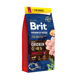 Сухий корм для дорослих собак великих порід Brit Premium Adult L 15 + 3 кг (курка)