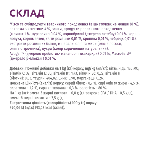 Вологий корм для собак мініатюрних та малих порід OPTIMEAL 12 шт х 85г (ягня та шпинат в соусі)