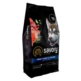Сухий корм для цуценят великих порід Savory 12 кг (індичка та курка)